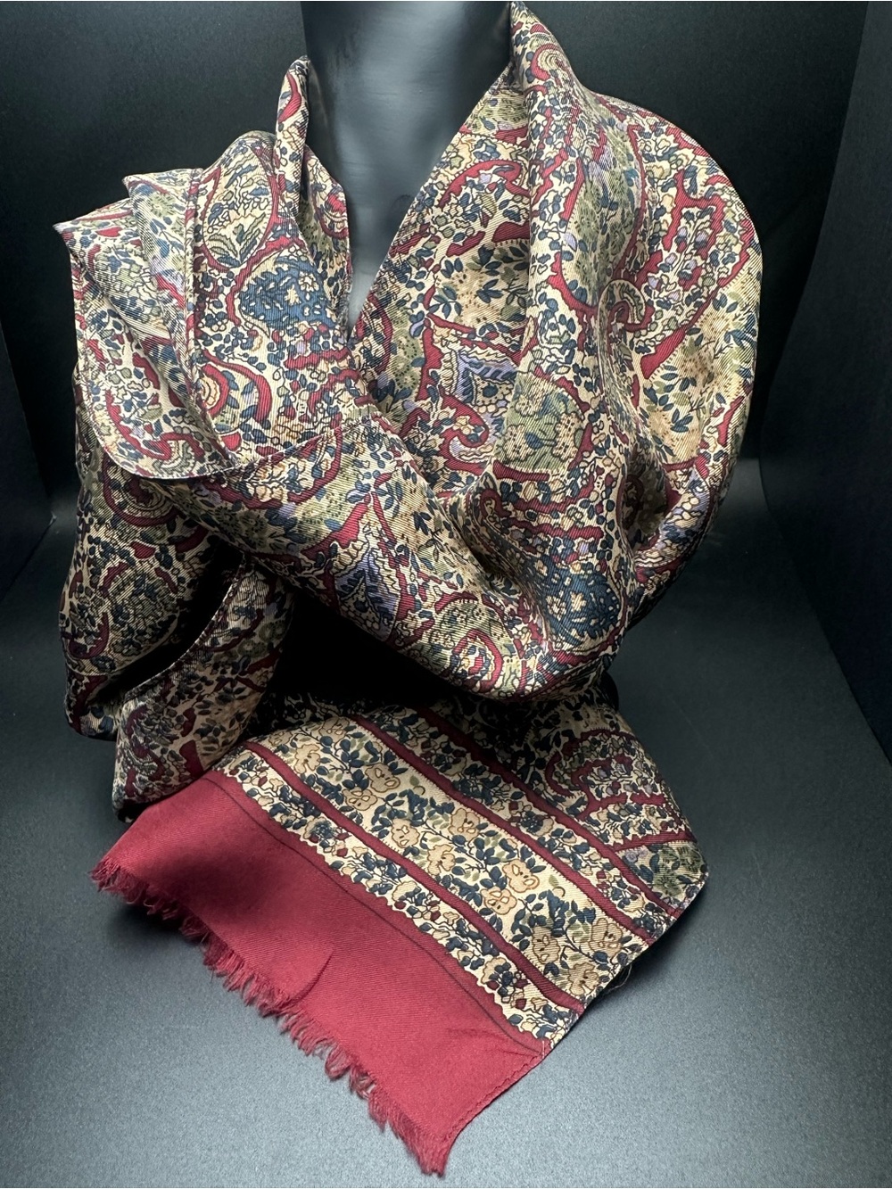 Echos (Club Z) — Burgundy, Olive & Tan Paisley Silk Scarf